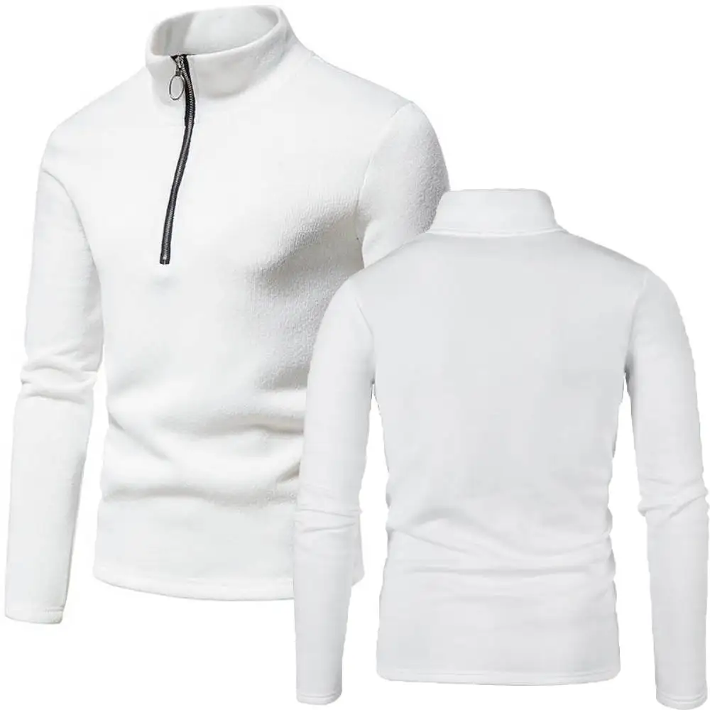 Male Autumn Winter Sweatshirts Tops Men Slim Fit Basic Turtleneck Knitted Sweater Half Zip Open High Collar Pullover  Large Size