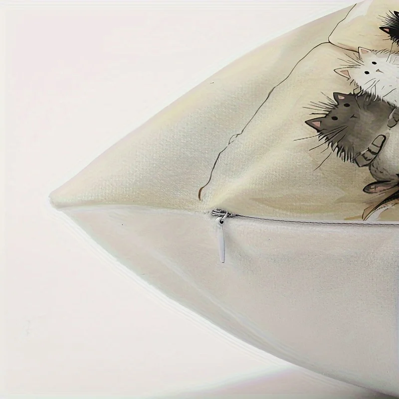 Three kitten pillowcase, 18x18 inches, suitable for living room, bedroom, decoration (without pillow core)
