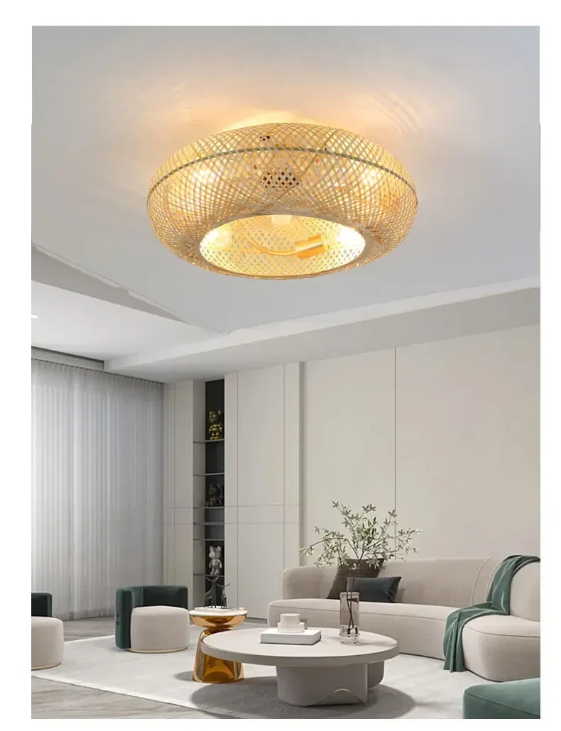 Description Picture 4 of itemHandmade Bamboo Ceiling Fans with Lights Bedroom Decor Ventilator Lamp 50cm Air Invisible Blades Retractable Silent Chandelier