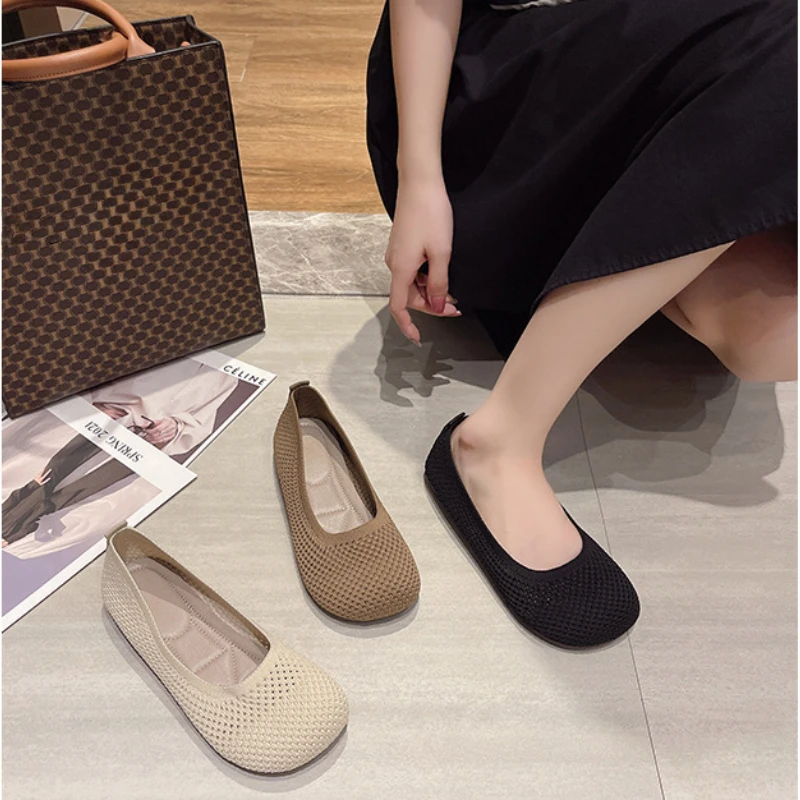 Big Size 42 Women Flats Knitted Breathable Sneakers Ladies Soft Bottom Ballet Loafers Casual Slip on Boat Shoe for Woman 3