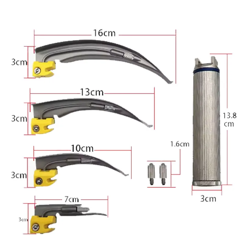 Adult Anesthesia Throat Mirror LED light Intubation stainless steel Laryngoscope optic Throat Detection Tool Parts 5pcs/set anesthesia throat mirror