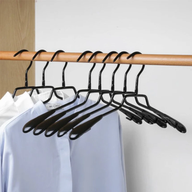 5-25PCS Black Home Clothes Hanger,Wide Shoulders Hangers with Non Slip Hook,Metal Dip Plastic Seamless Drying Rack for Closet