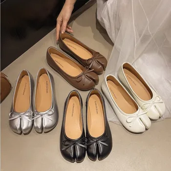 Summer Women's Bowknot Flat Tabi Ninja Shoes Pig Toe Slippers Lazy Person Horse Hoof Shoes Women Split Toe Mocassines Loafers 1