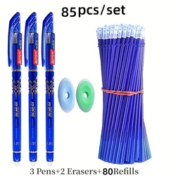 Erasable Gel Pens Set - 85 Pcs Washable Kawaii Stationery for School & Office, 0.5mm Blue/Black Ink (85pcs blue set)