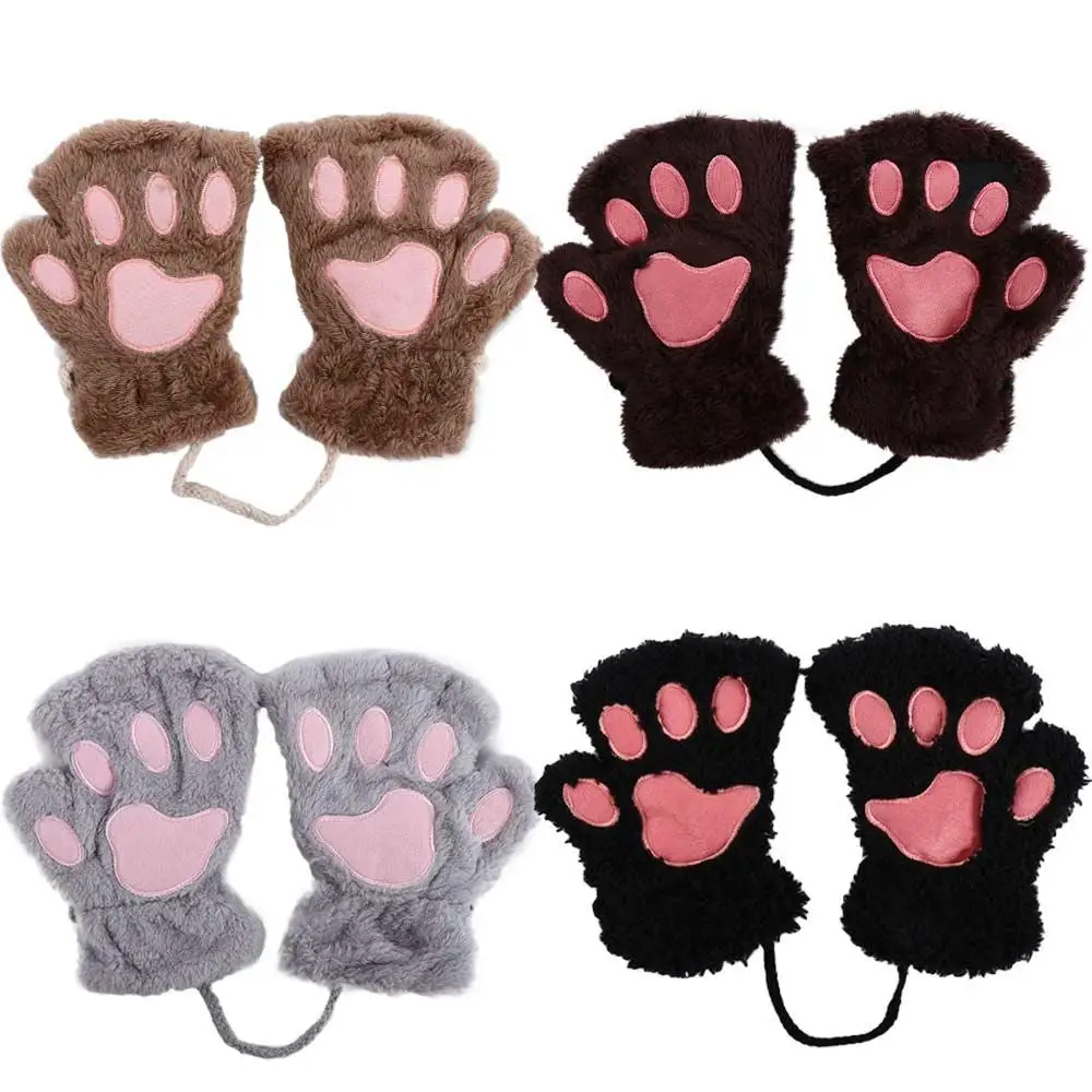

HOT Chic Mittens Cat Warm Soft Multi-color Claw Plush Gloves Winter Bear Paw Fingerless