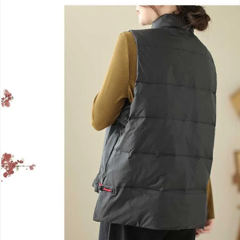 Autumn and Winter Women's Patchwork Stand Collar Sleepless Single Breasted Loose Over Size Vest Jacket Fashion Casual Tops
