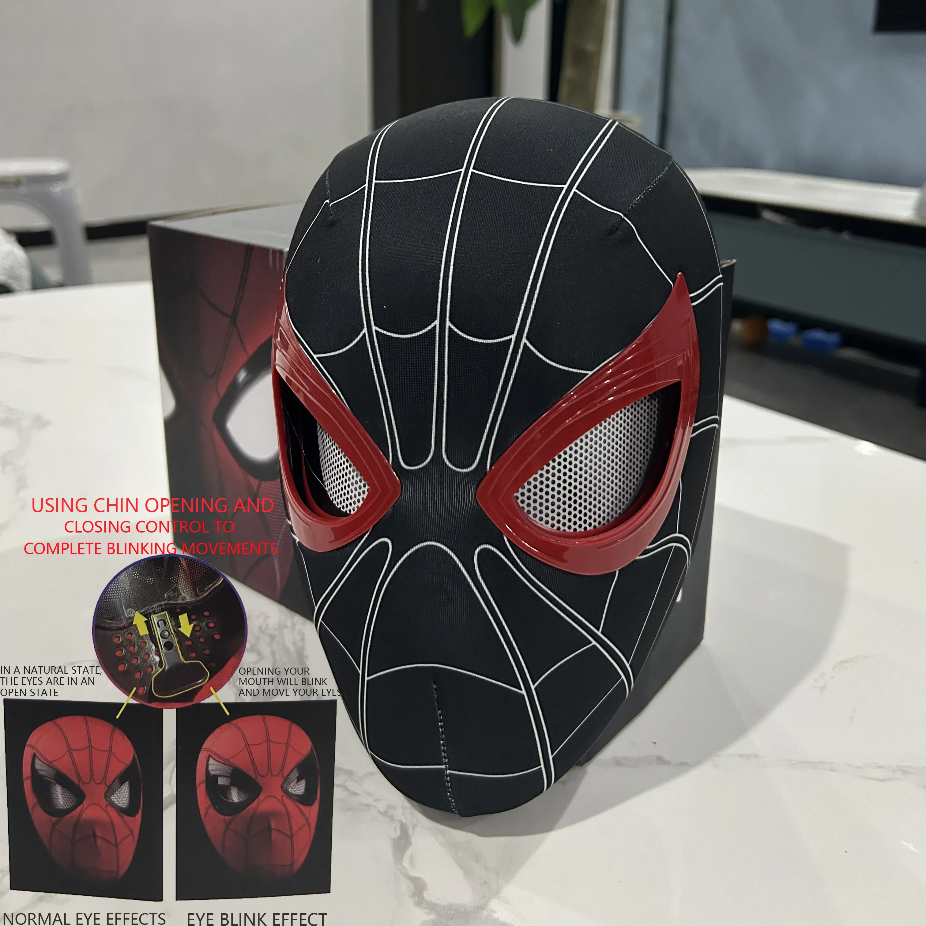 thumbnail image 1 of Escultura de decoración de escritorio electrónica con ojo móvil de Spider Man, control remoto 1:1, regalo para adultos y niños, 1 of 5