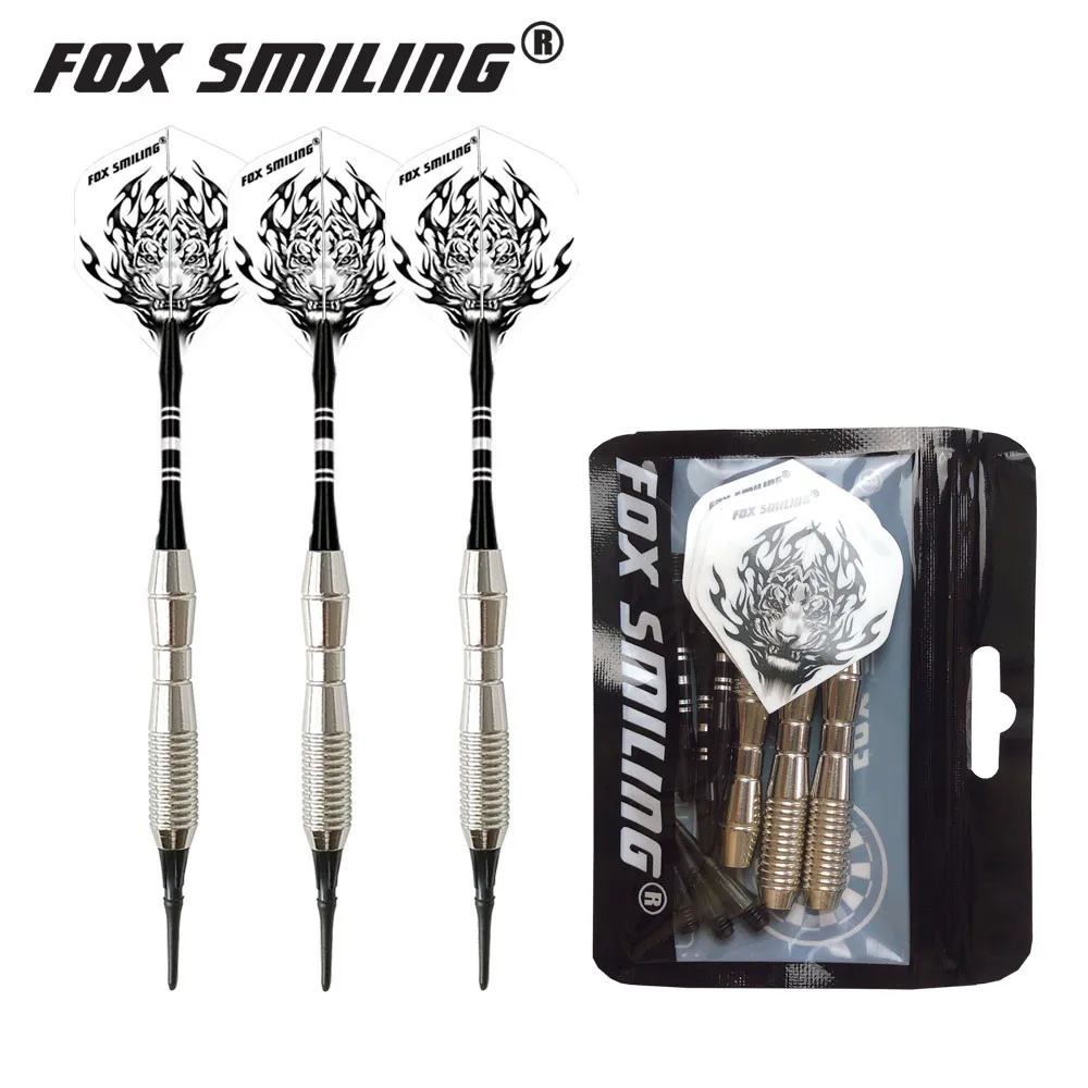 Fox Smiling 3PCS 18g Professional Iron Soft Tip Darts With Aluminum Shaft Silver Colorful Blue Red Green Yellow