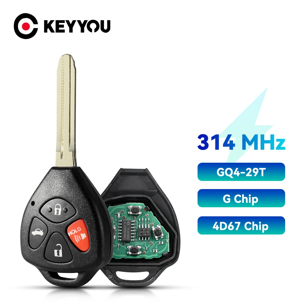 

Пульт дистанционного управления для автомобильного ключа KEYYOU, 314 МГц, ID67 G, чип для Toyota Corolla 2010, 2011, 2012, 2013, фотосессия, 3/4 кнопок, брелок