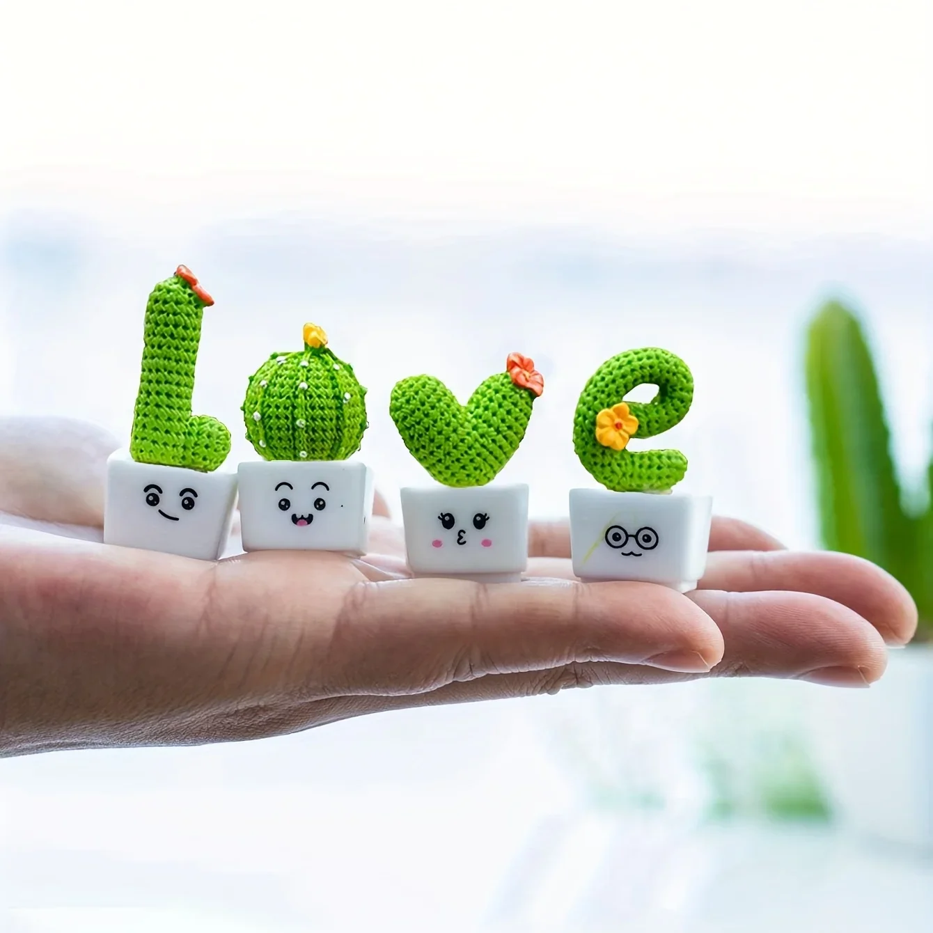 Resin Succulent Cactus Mini Green Plant Car Office Home Living Room Crafts 1 Set Of 4 ornament crafts resin ornaments lucky cat statue resin succulent crafts