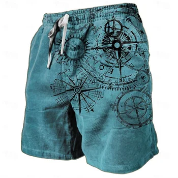 Vintage Compass Pattern Beach Short For Men Fashion Trend Summer 3D Printed Swim Trunks Loose Drawstring Streetwear Short Pants 1