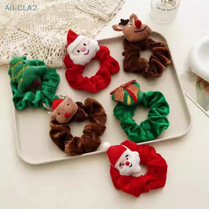 

Cute Santa Elk Bowknot Hairband Autumn Winter Soft Plush Hair Scrunchies Rubber Band Women Girl Christmas Party Headdress