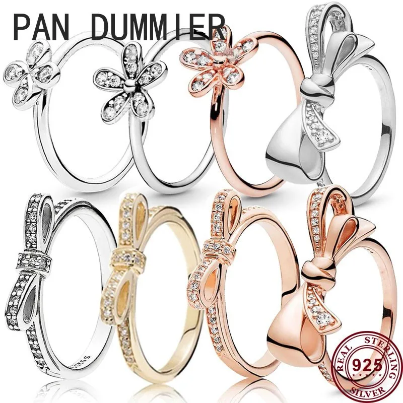 Hot 925 Sterling Silver Delicate Daisy Glittering Bowknot Women's Pan Ring Wedding Couple Gift High Quality Charm Jewelry 80 pockets jewelry holder necklace bracelet earring ring pouch organizer bag jewelry display bags delicate jewelry collection do