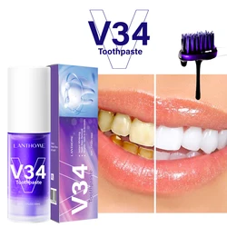 30ml V34 Teeth Whiteing Mousse Professional Lanthome Purple Toothpaste Corrector Deep Cleaning Smoke Coffee Stain Removal Foam