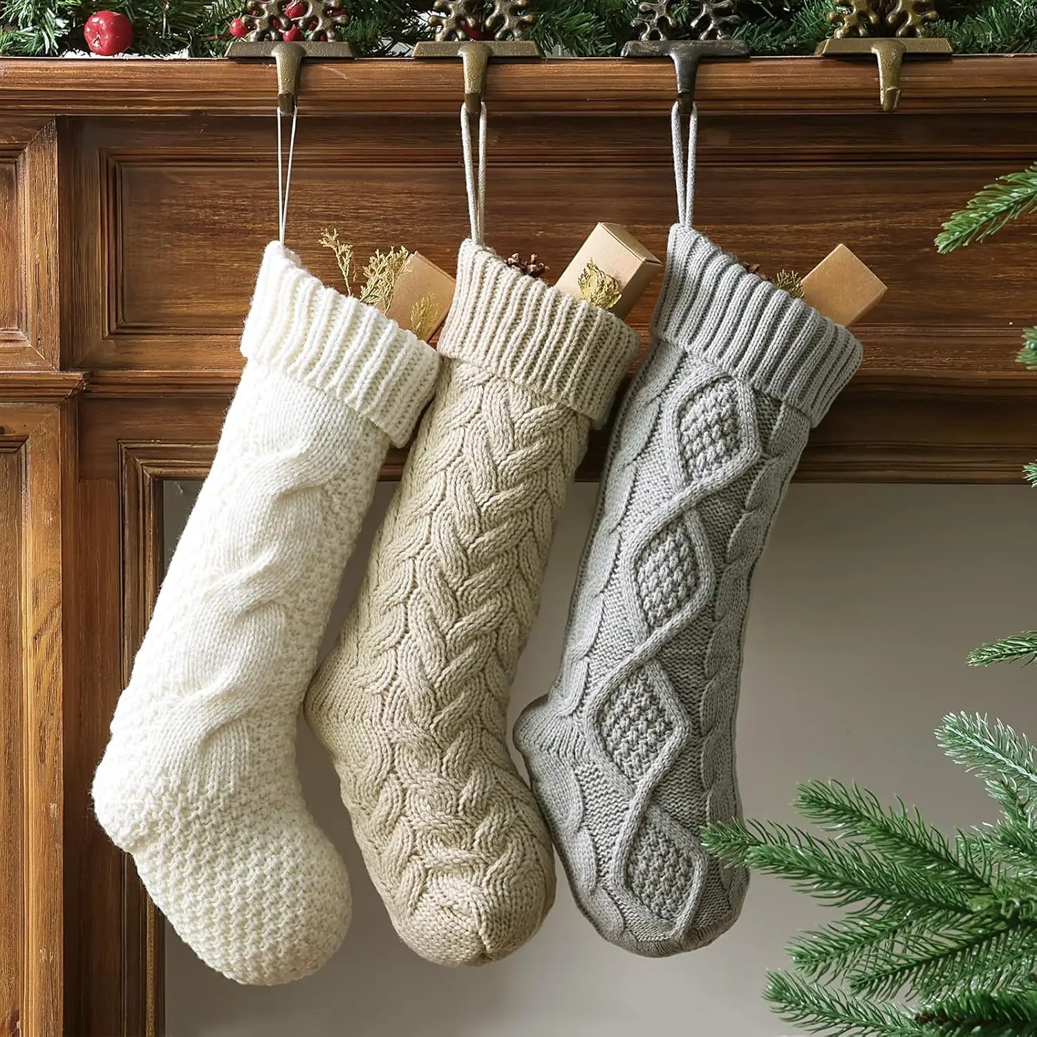 Christmas Stockings 6-8PACK 18In Cable Knit Fireplace Stockings Rustic Hanging Xmas Farmhouse Boho Decorations Family