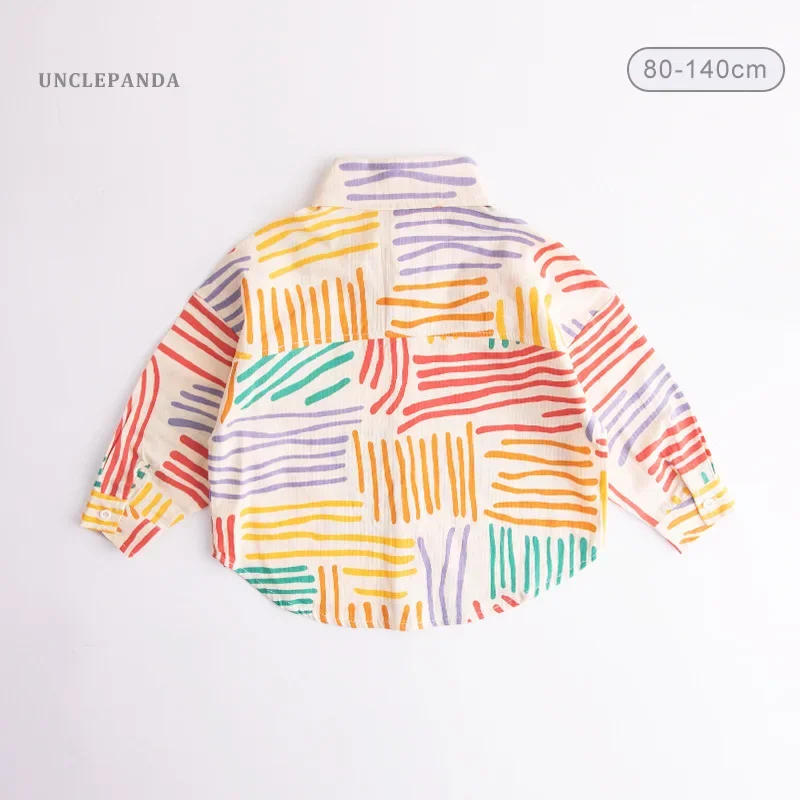 Boys Long Sleeve Striped Loose Shirt Jacket Autumn Spring Fashionable Children's Clothing Korean Version AE Stock
