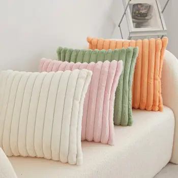 Plush Rabbit Hair Striped Pillow 1