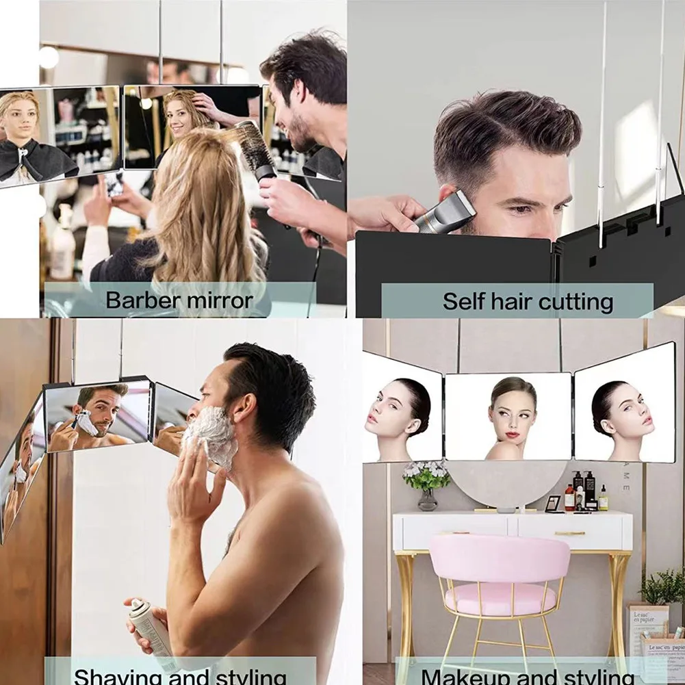 Retractable Hanging Three-sided Folding Makeup Mirror Men's Tri-folding Mirror Shaving Hairdressing