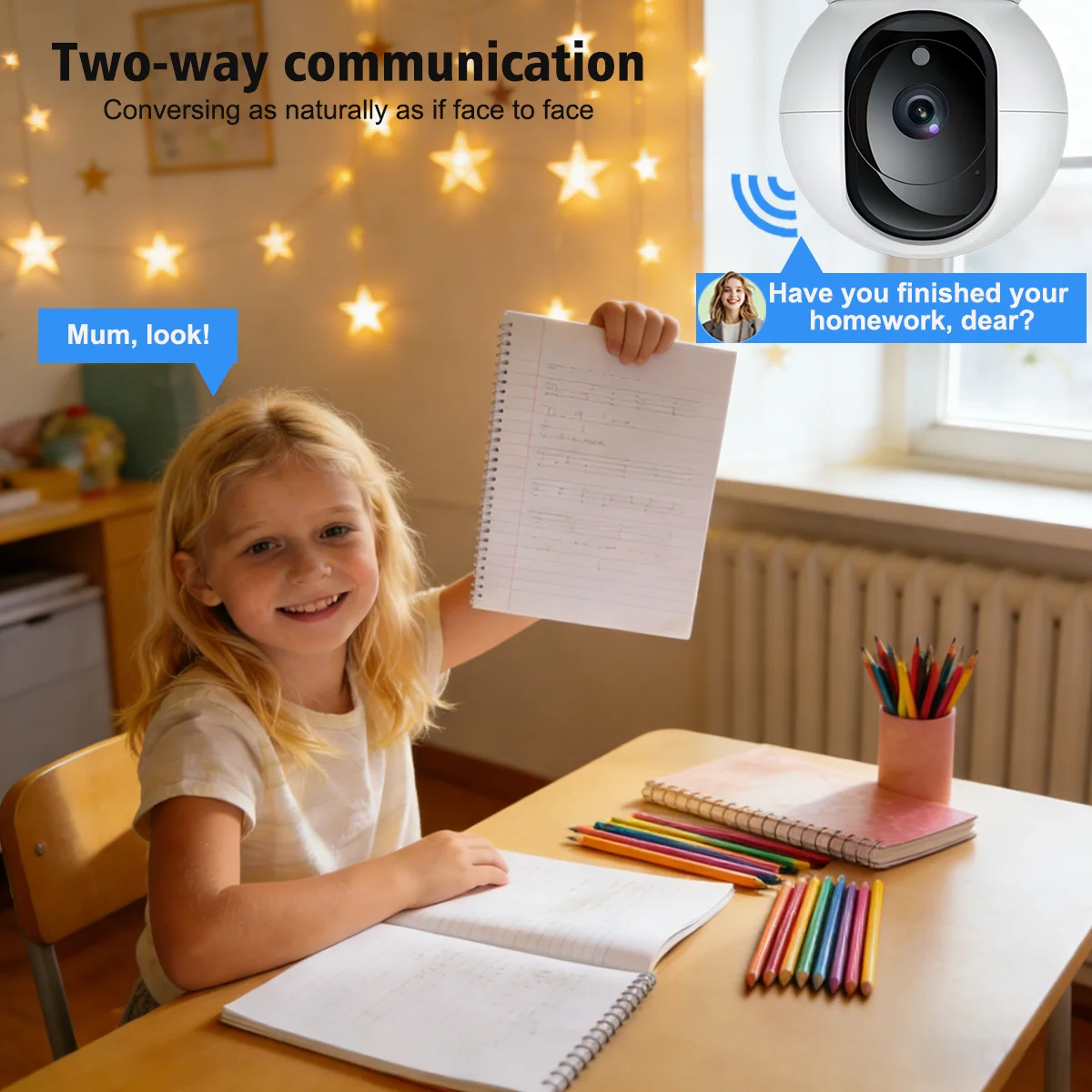 1080P WiFi IP Camera 355° Pan 90° Tilt PTZ Home Security Camera Two-way Audio Night Vision Motion Detection Baby Monitor 6
