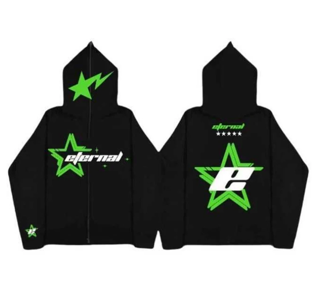 

Japan Anime Dark Coat Star Print Light Y2k Gothic Couple Harajuku Large Full Face Zipper Women Funny Net Chic Hoodie