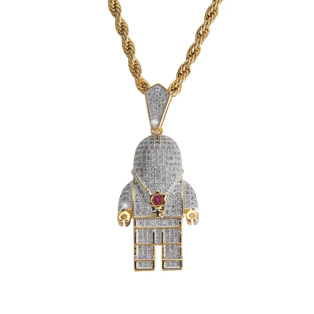 Cute Astronaut Pendant Copper Inlaid Zircon Hip-Hop Pendant Men's Hipster Necklace Wholesale