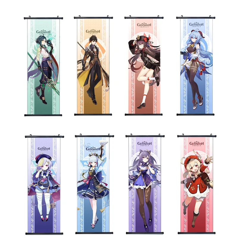 

Genshin Impact Scroll Hanging Pictures Cosplay Anime Canvas Paintings Zhongli Xiao Kazuha Venti Posters Bedroom Decor wholesale