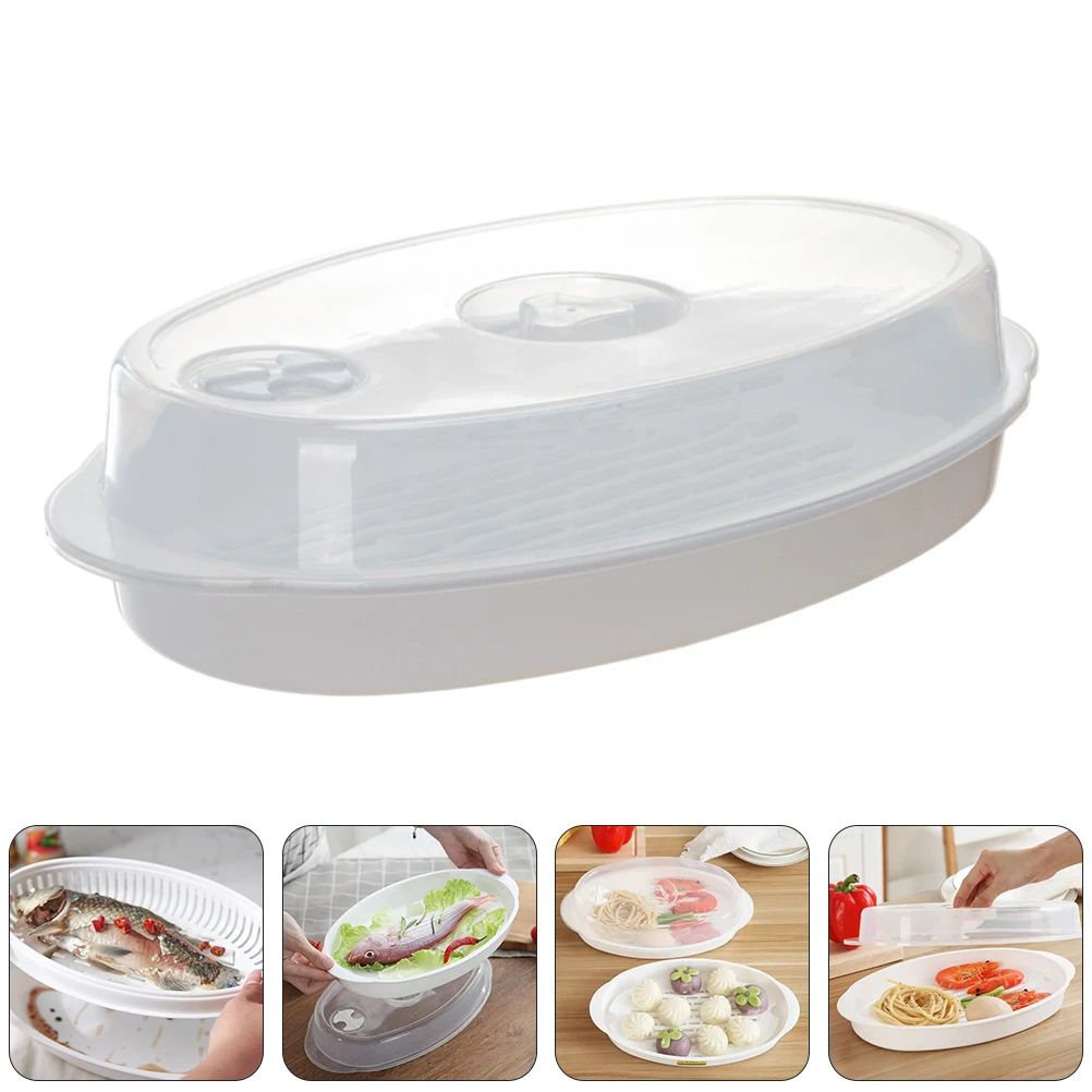 Steamed Fish Plate Grill Pan Lid Microwave Fish Steamer Spaghetti