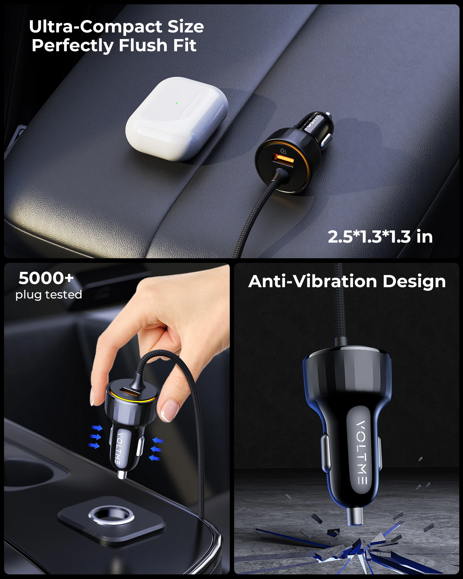 VOLTME 60W Car Charger 2 in 1 With Cable USB C Charger QC PD 30W Fast Car Phone For iPad iPhone 16 15 14 13 Pro Samsung