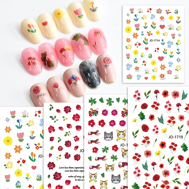 

Spring Flowers Nail Art Sticker Blooming Tulip Rose Animals Pattern Nail Decals Adhesive Nail Decorations DIY Manicure