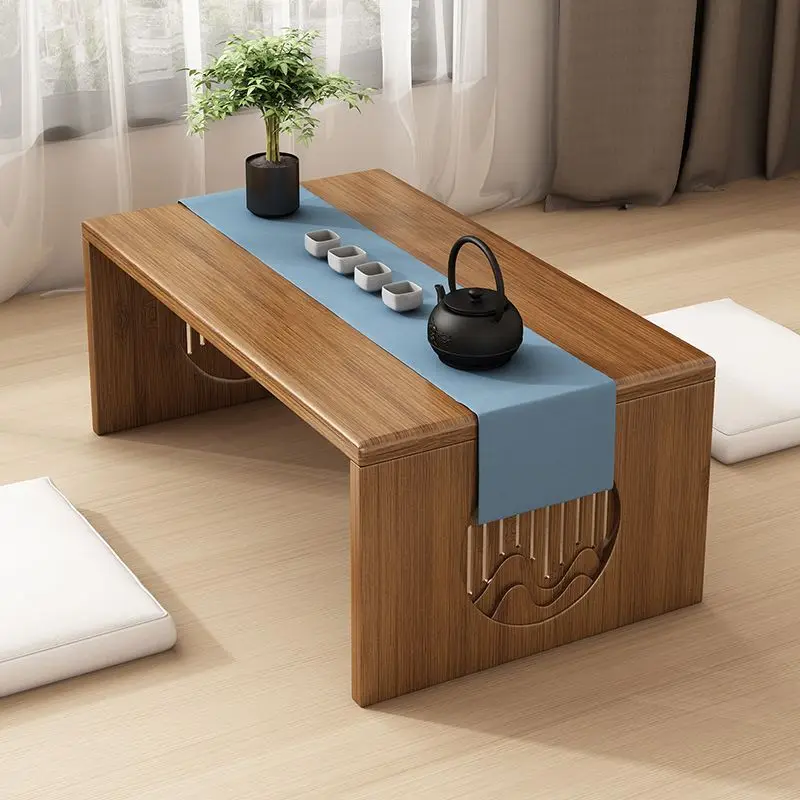 Bamboe Chinese Thee Vloertafel Japanse Opvouwbare Salontafel Altaartafel for Meditatie Lage Draagbare Opvouwbare Tatami Tafel for Woonkamer, Eetkamer, Woondecoratie (Hout, M