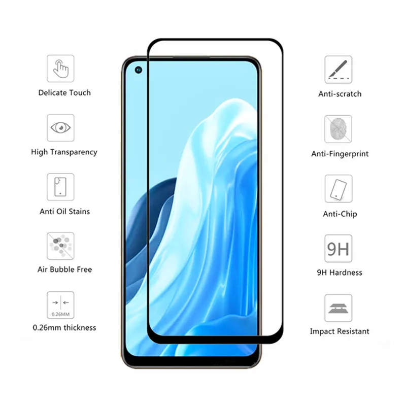 OPPO Reno 7 4G Reno 7Lite 강화 유리 CPH2363 CPH2343 전면 필름 안티 스크래치 블랙 에지 3PCS 용 화면 보호기