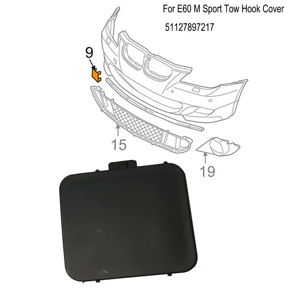 BMW E60 M 자동차 앞 범퍼 견인 후크 커버, 자동차 트레일러 커버, 51117897210 견인 견인 운반용 외부 부품, 블랙