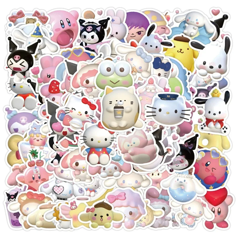 

MINISO 60 шт. Мультяшные милые наклейки Sanrio 3D визуальные наклейки DIY наклейки на ноутбук телефон Детской бутылки с водой детские игрушки наклейки
