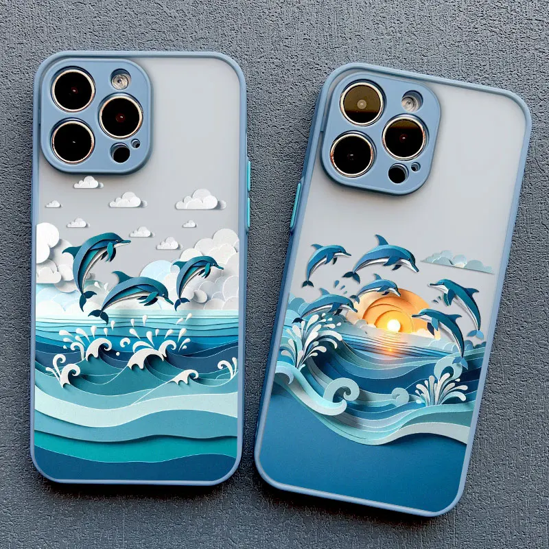 Ocean Adventure Marine Life Phone Case featuring Sharks and Dolphins with Blue Sea Waves Design