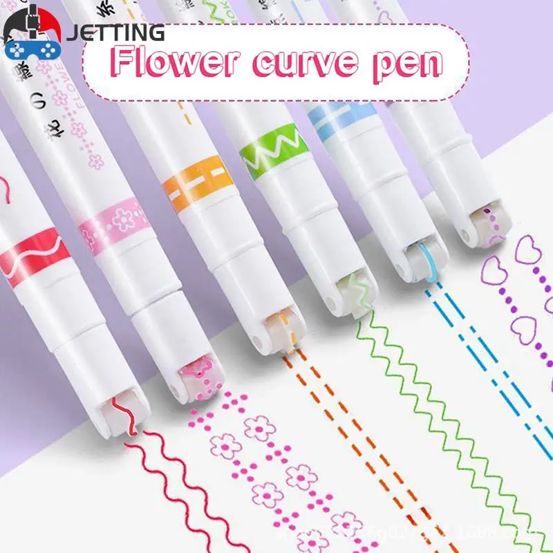 

3/6PCS Line Shaped Highlighter Roller Tip Curve Liner Marker Pens Kawaii Graffiti Pen Korean Stationery School Office Supplies