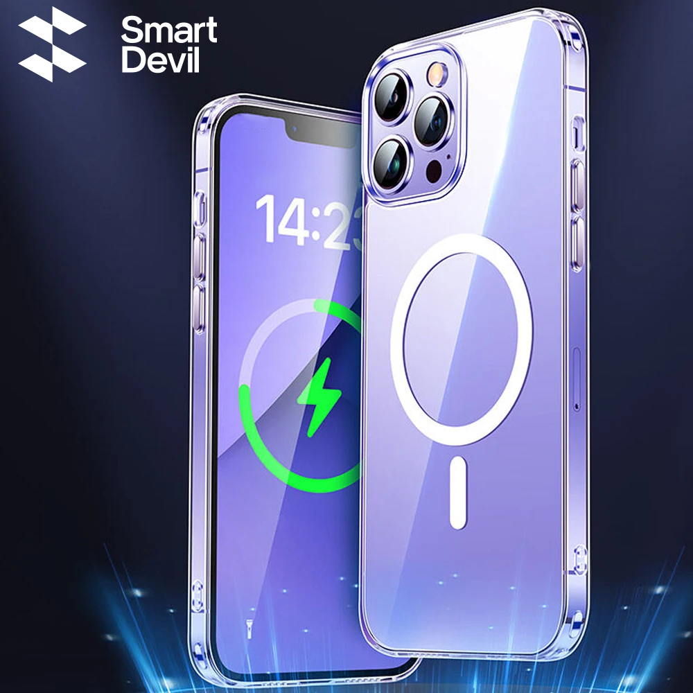 

SmartDevil Wireless charging Magnetic Phone case for iPhone 14 13 Pro Max 12 Transparent Hard Case PC Clear Back Cover Protector
