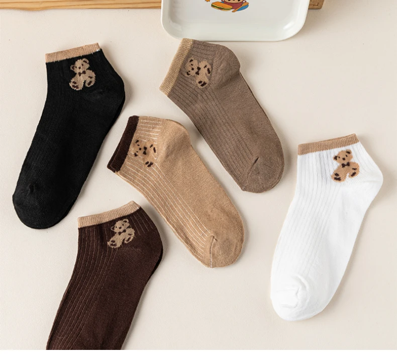 Cute Teddy Bear Short Socks - Casual SpringSummer Boat Socks