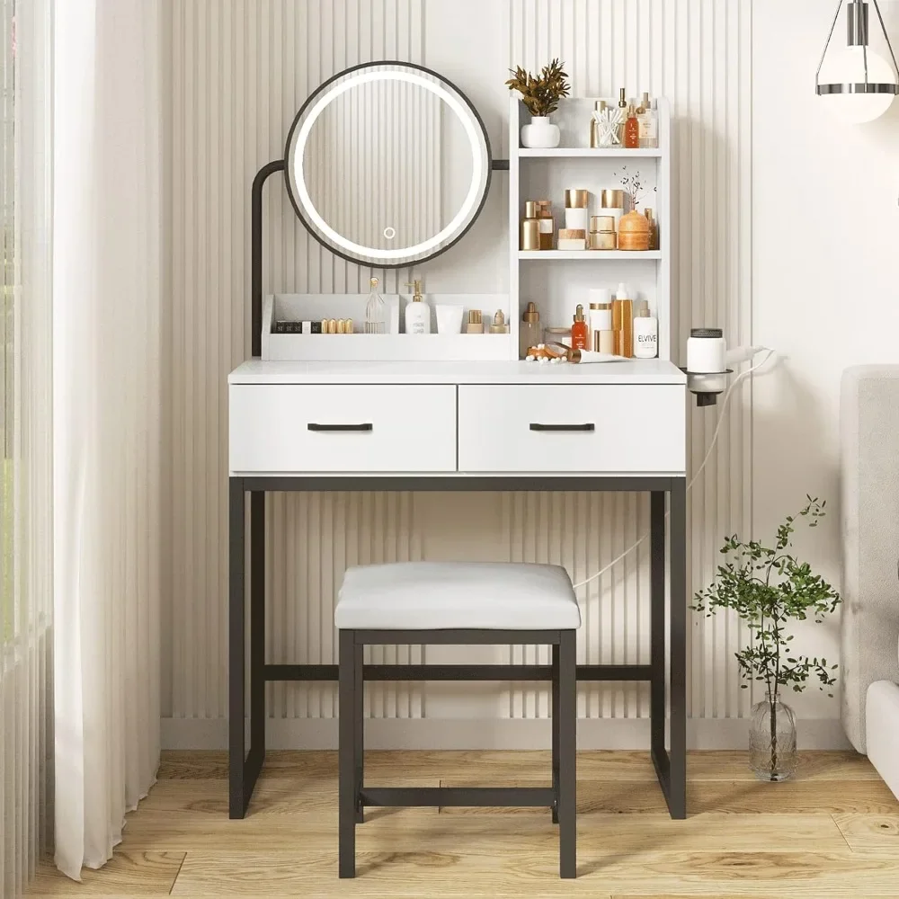 

31.5in(L)… Home Furniture Luxury Cute Vanity Makeup Table Vanity Desk With Mirror and Lights 3 Lighting Modes Dresser Furnitures