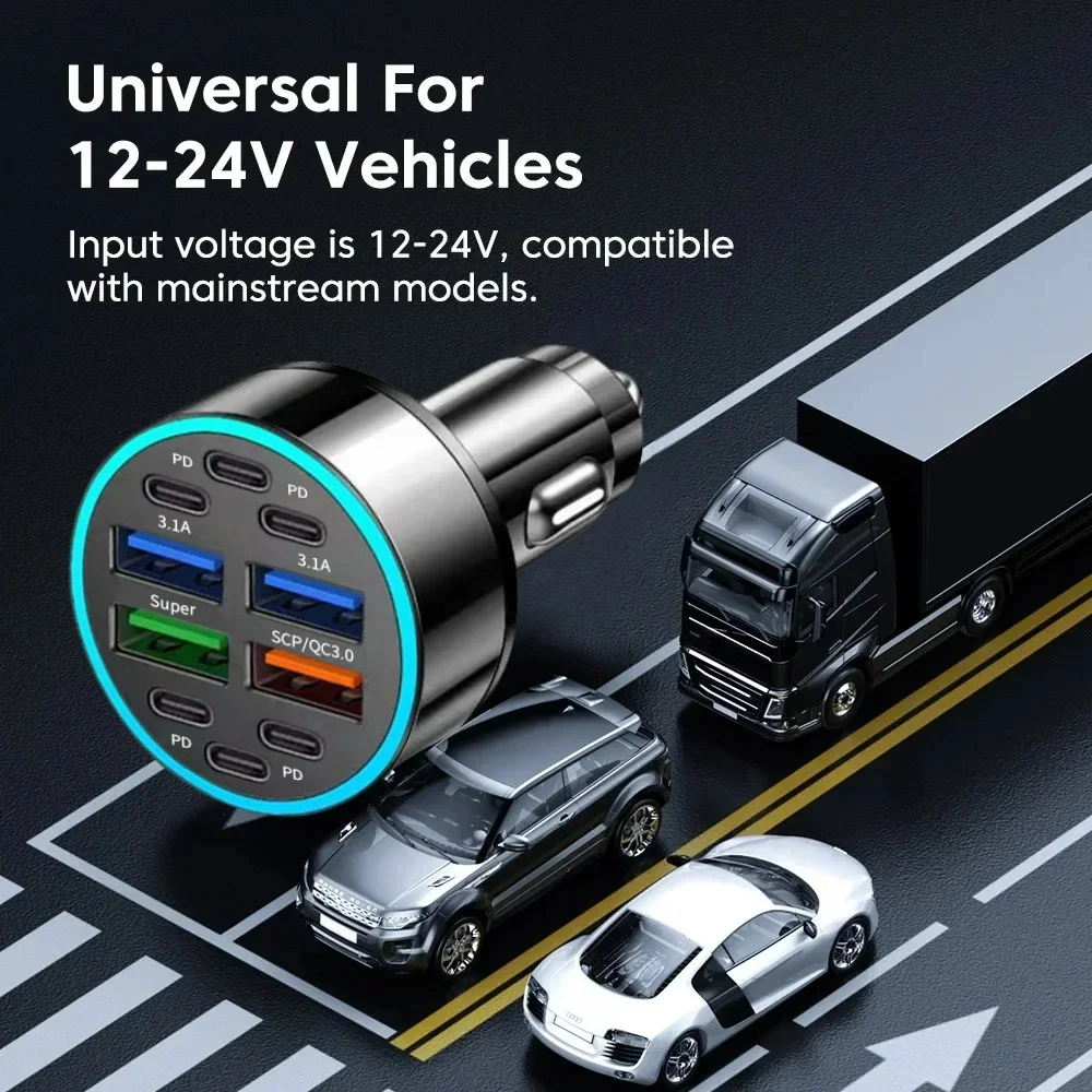 10 Ports 100W PD Fast Charging QC3.0 USB Type C Auto Phone Charger For IPhone Samsung Huawei Xiaomi Adapter In Car_voghion.com