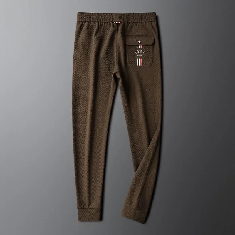 Luxury brand jacquard casual pants men's spring autumn high-end waffle elastic waistband drawstring pocket embossed sports pants 5