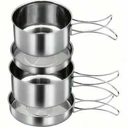 Lightweight Stainless Steel Camping Cookware Set with Safety Handles (Sliver)