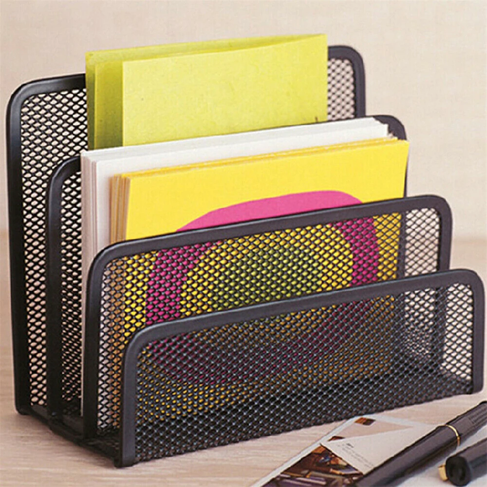 Organizzatore da scrivania in metallo nero per documenti, libri e lettere, con funzione di reggilibri e porta lettere