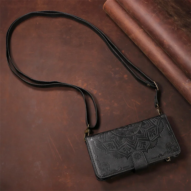 Elegant Long Strap Zipper Wallet Leather Case