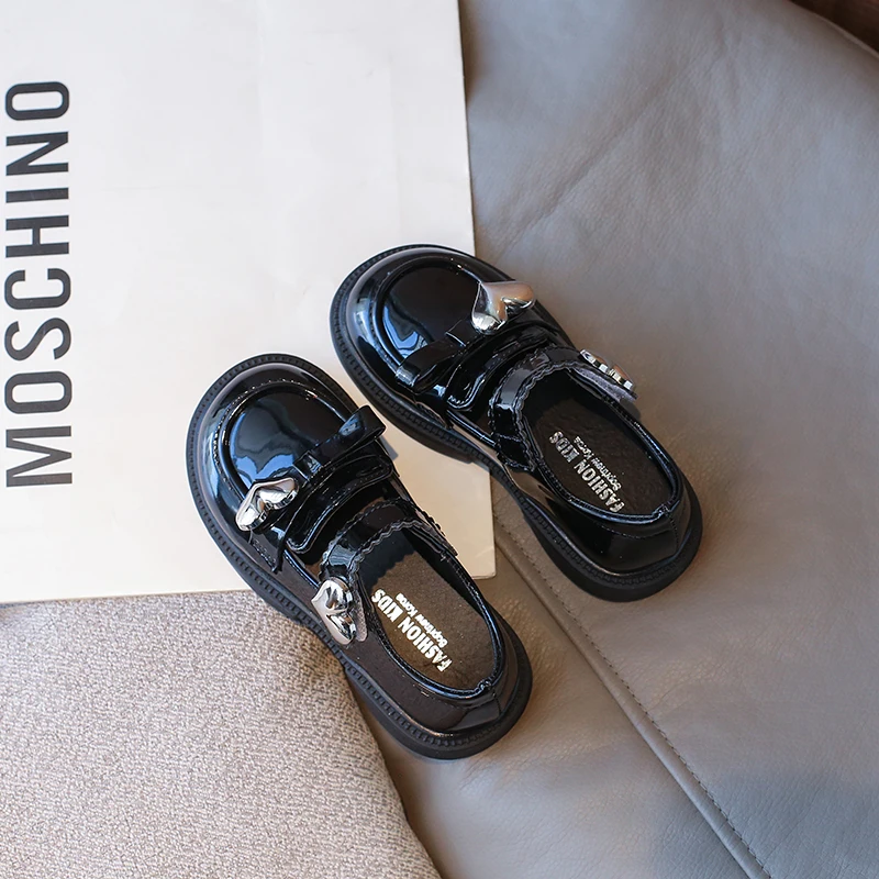 Children's Leather Shoes Glossy Black School Girl Shoes Fashion Autumn Kids Princess Causal Mary Jane Sweet Chic