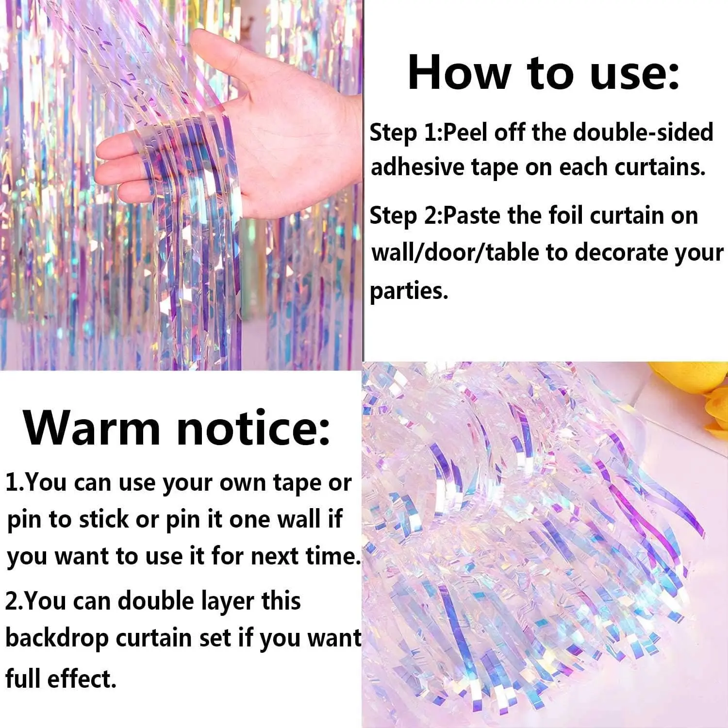 Shiny Colorful Metallic Tinsel Foil Fringe Curtains Photo Booth Props Engagement Bridal Shower Celebration Party Decoration