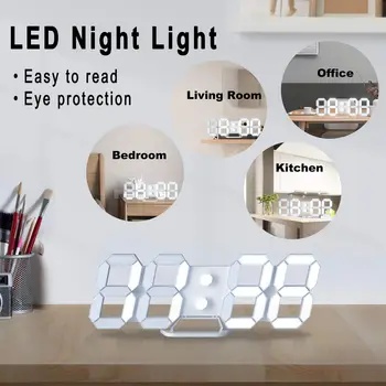 3D LED Digital Wall Clock with Remote Control, Adjustable Brightness for Kitchen Bedroom Office, Great Gift 2