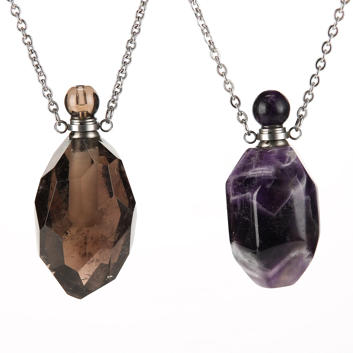 Natural Crystal Geometrically Cut Irregular Perfume Bottle Pendant Unisex Party Option Necklace