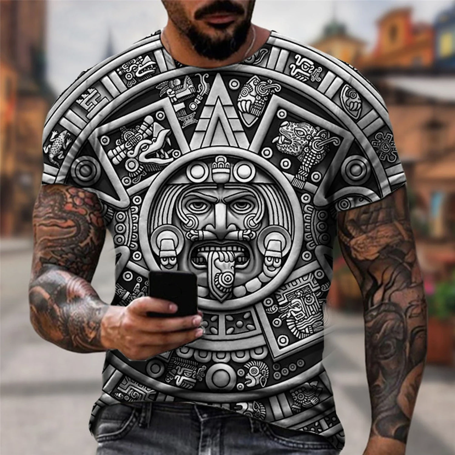 Funny T Shirt Mexico Aztec Calendar 3D Print Men Woman Short Sleeve T-shirts  Fashion Streetwear Harajuku Kids Tops Tees Clothing - AliExpress