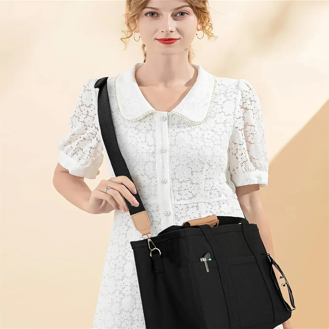 Women's Casual Canvas Handbag Multi-pocket Large Capacity Tote Bag Adjustable Shoulder Strap Casual Shoulder Shopper Bag Female