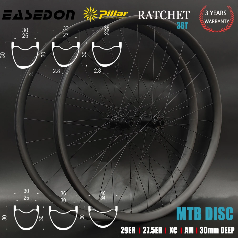 EASEDON Carbon Wheel M370, Goldix Ratchet MTB Bike 29 27.5ER 30mm Deep 30 33 36 40mm Wide Tubeless Bicycle HG XD MS 6 Bolts Center Lock
